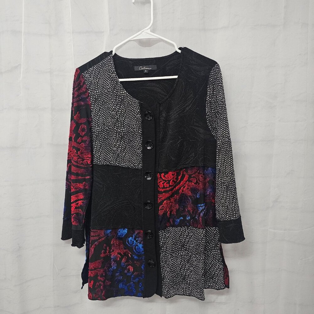 Calessa Jacket Black Patchwork Red Multimedia Art… - image 2